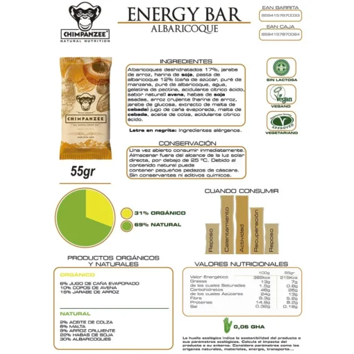 Chimpanzee Apricot 55g Energy Bar -Camp Life Shop chimpanzee apricot 55g energy bar 1